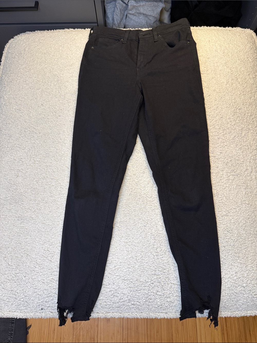 Topshop Black Skinny Jeans with Frayed Hem